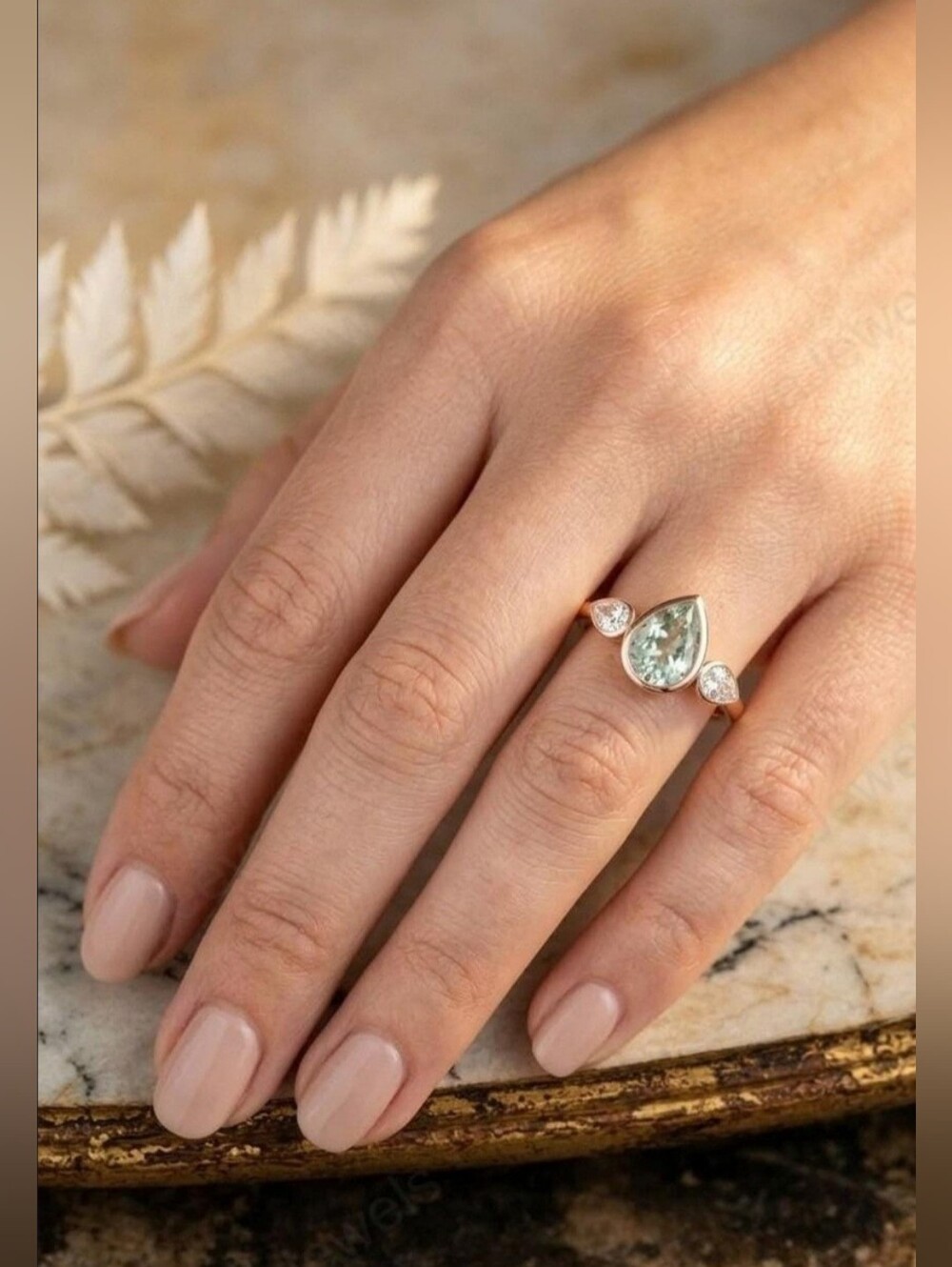 Green Amethyst Teardrop Sterling Silver Ring